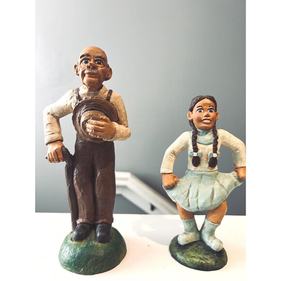 Signed Folk Art Wood Figures Pair Man and Girl Hand Carved J. Schmidt - Picture 2 of 8